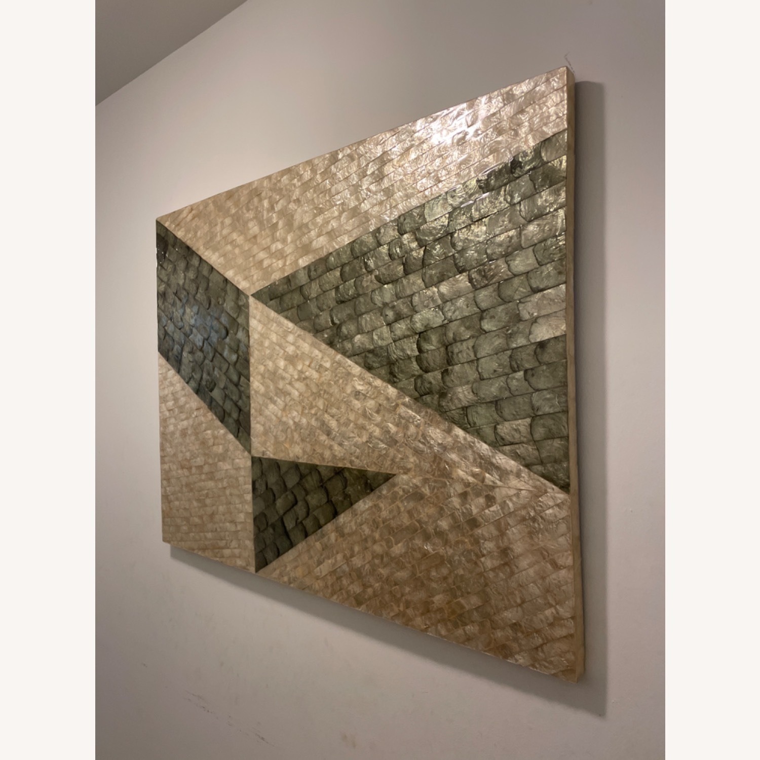 Geometric Gray and Ivory Capiz Wall Art - image-2