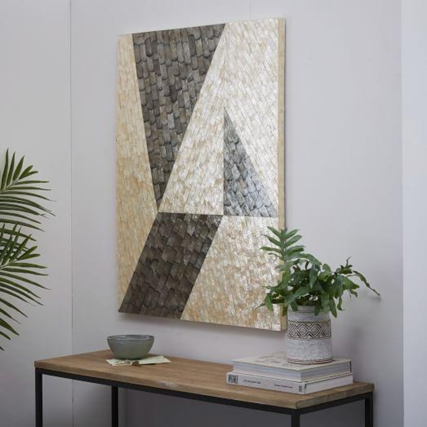 Geometric Gray and Ivory Capiz Wall Art - image-5