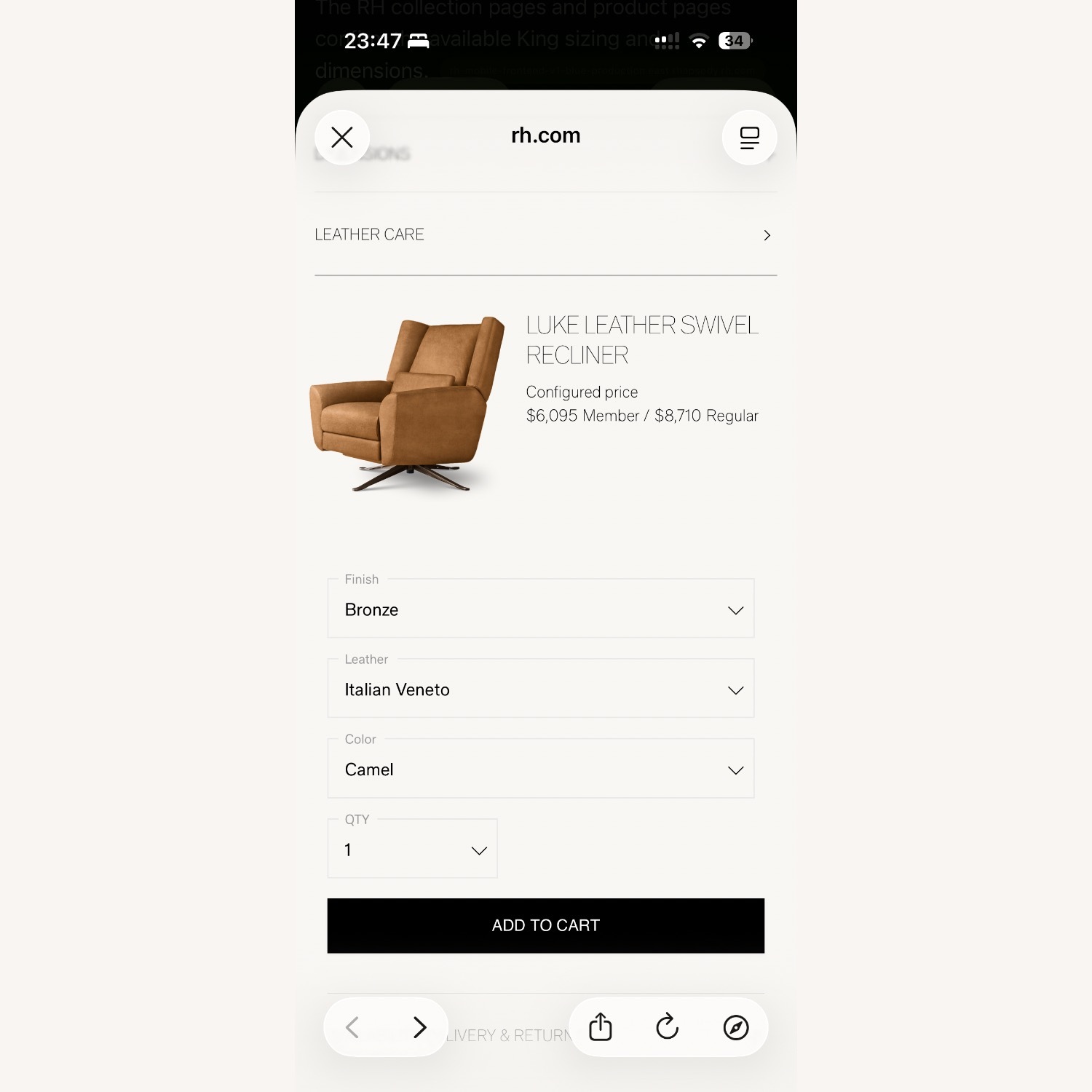 Restoration Hardware Natural Leather Recliner - image-5