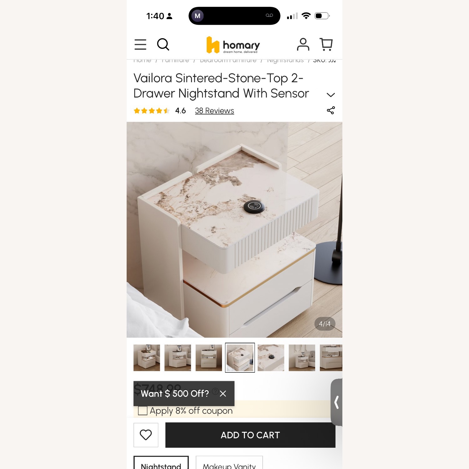 Homary Vailora Sintered-Stone-Top Nightstand - image-4