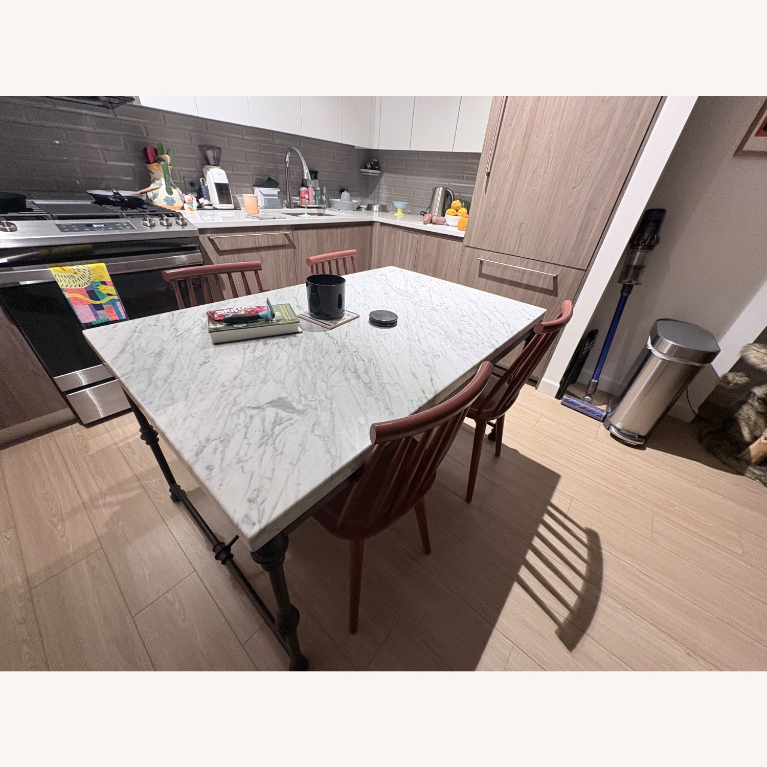 Crate & Barrel White Marble Dining Table - image-3