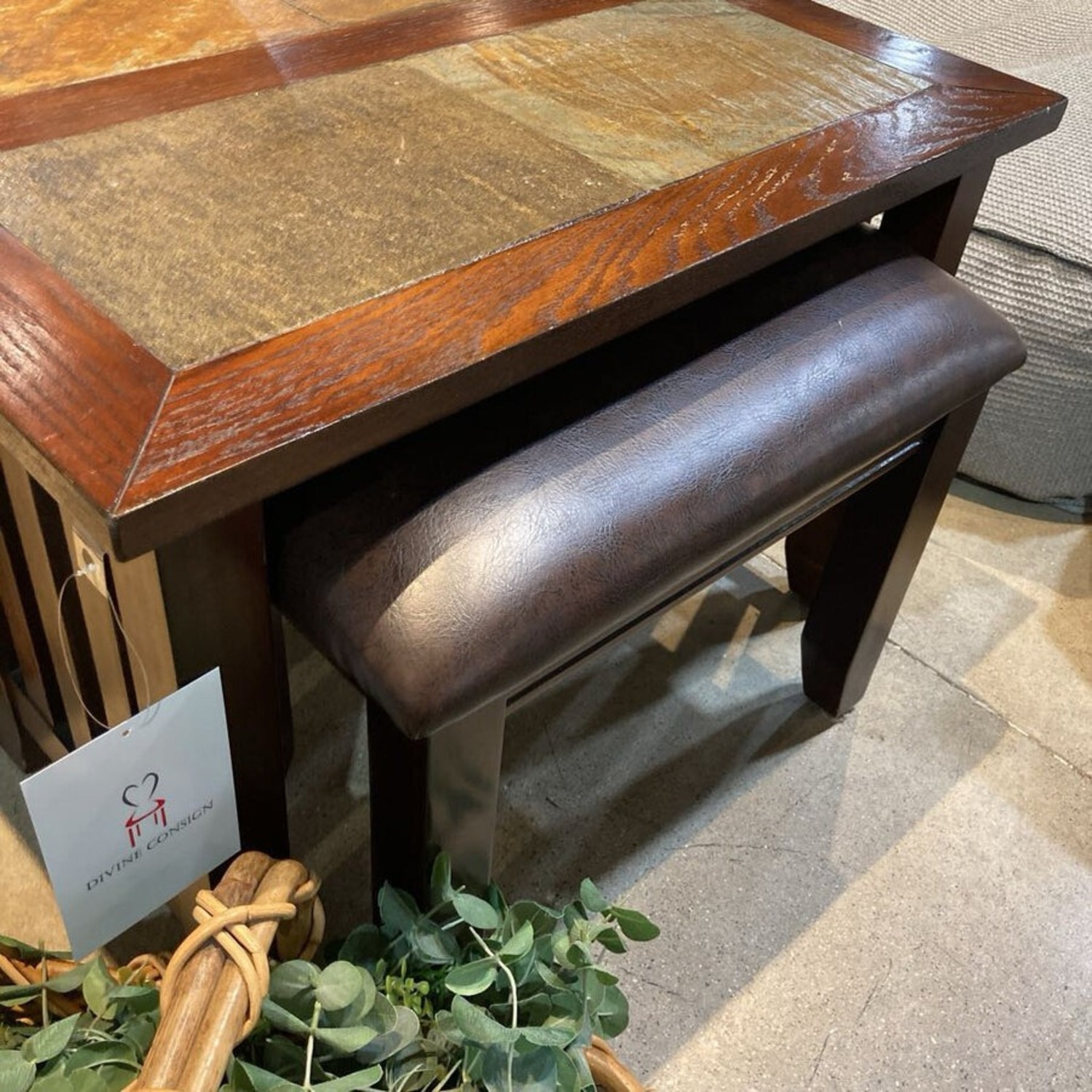 Stone Top Dinner Table w Four Stools Furniture - image-5