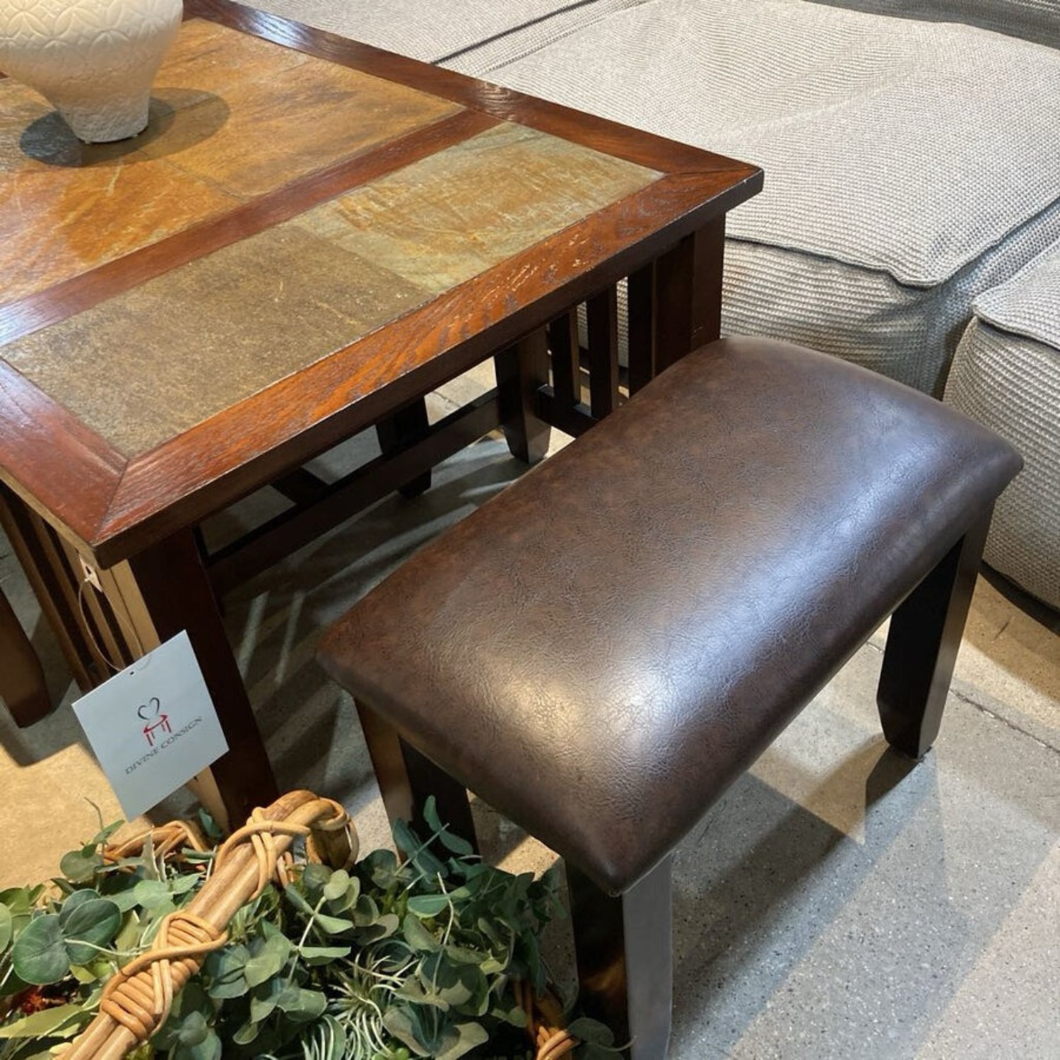 Stone Top Dinner Table w Four Stools Furniture - image-7