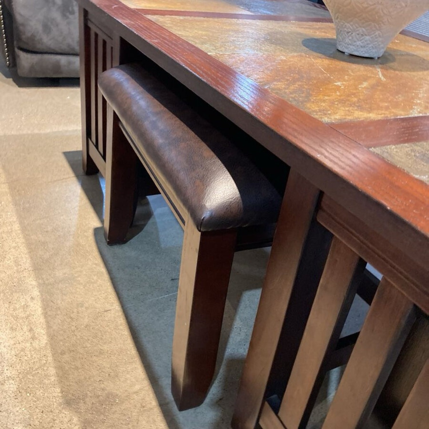Stone Top Dinner Table w Four Stools Furniture - image-6