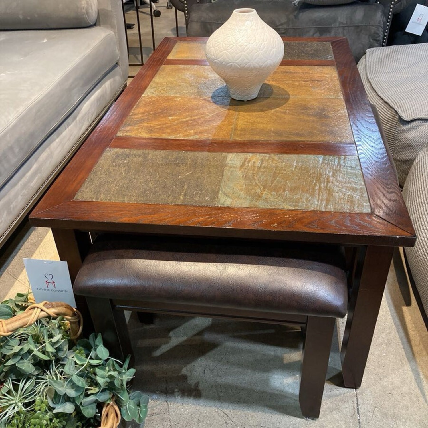 Stone Top Dinner Table w Four Stools Furniture - image-3
