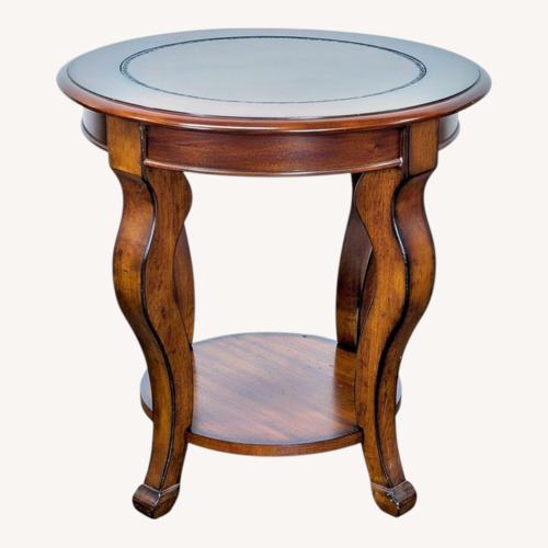 Used Round Wood End Table with Shelf	 for sale on AptDeco