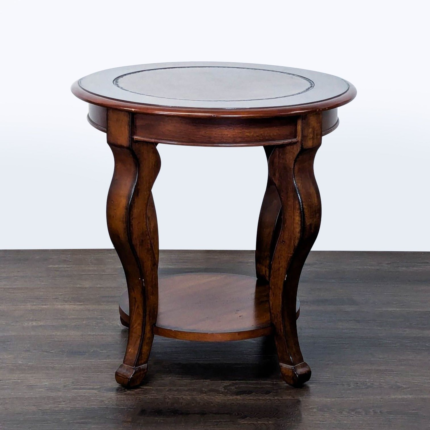 Round Wood End Table with Shelf	 - image-2