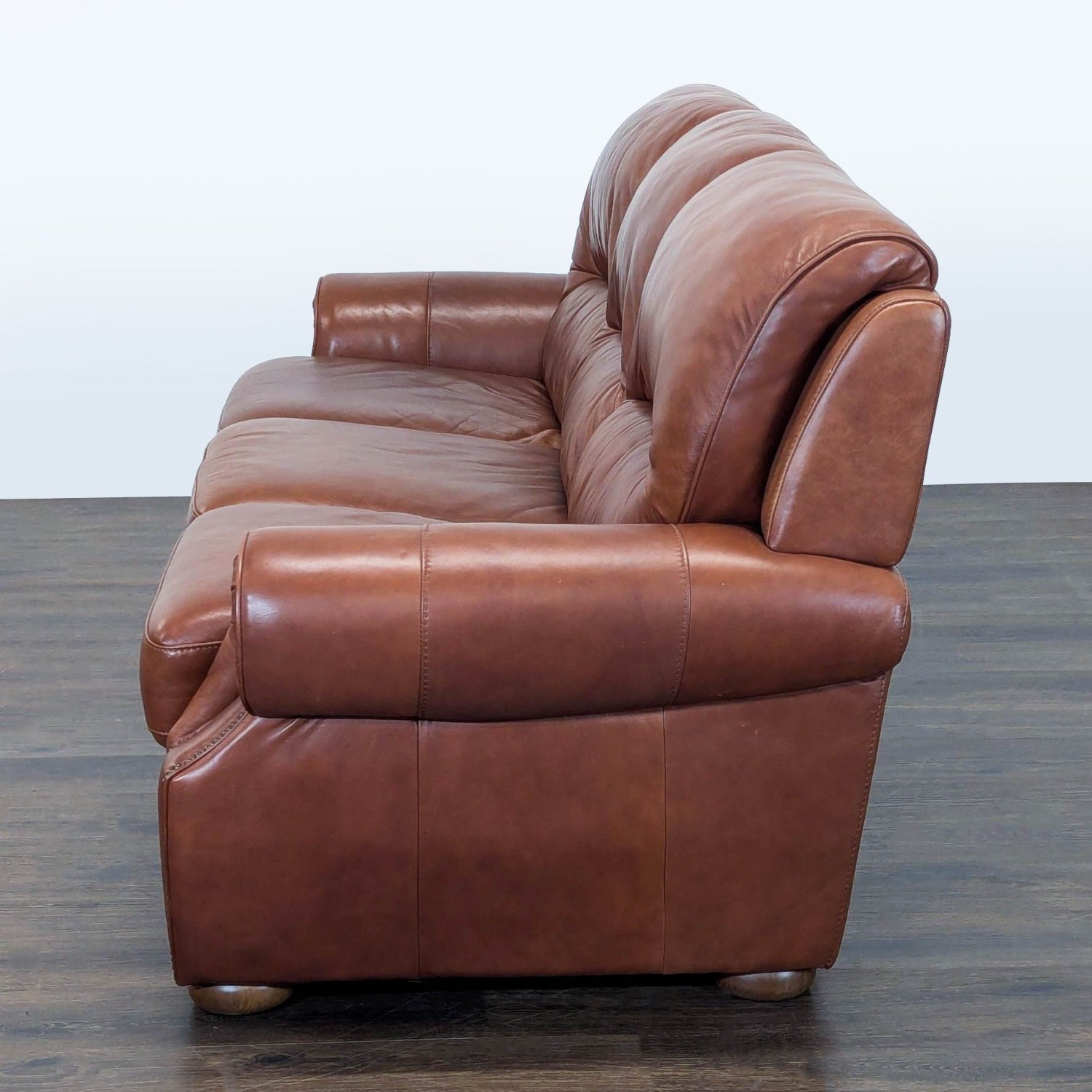 Classic Brown Leather 3-Seat Sofa with Rolled  - image-4