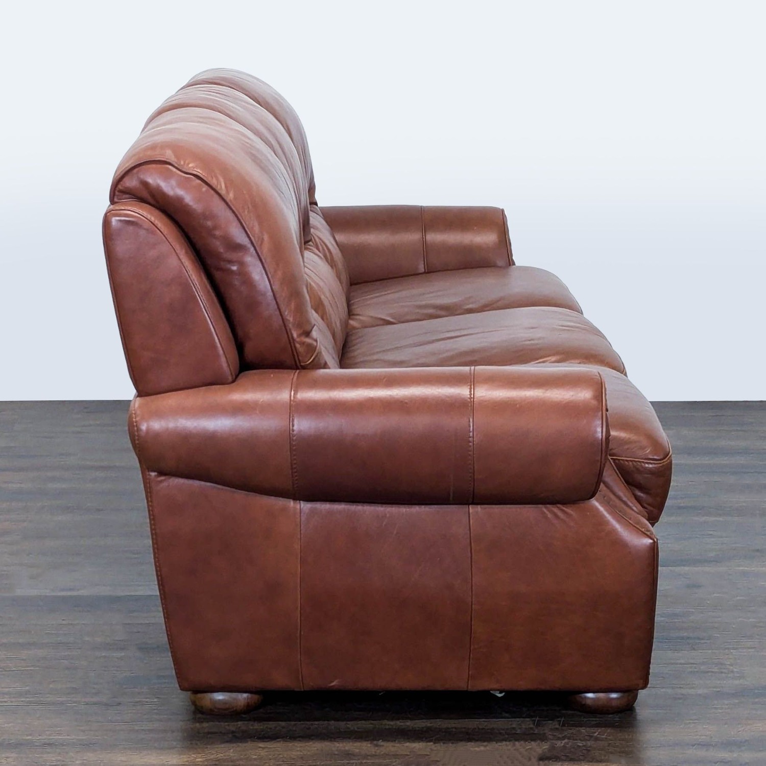 Classic Brown Leather 3-Seat Sofa with Rolled  - image-2