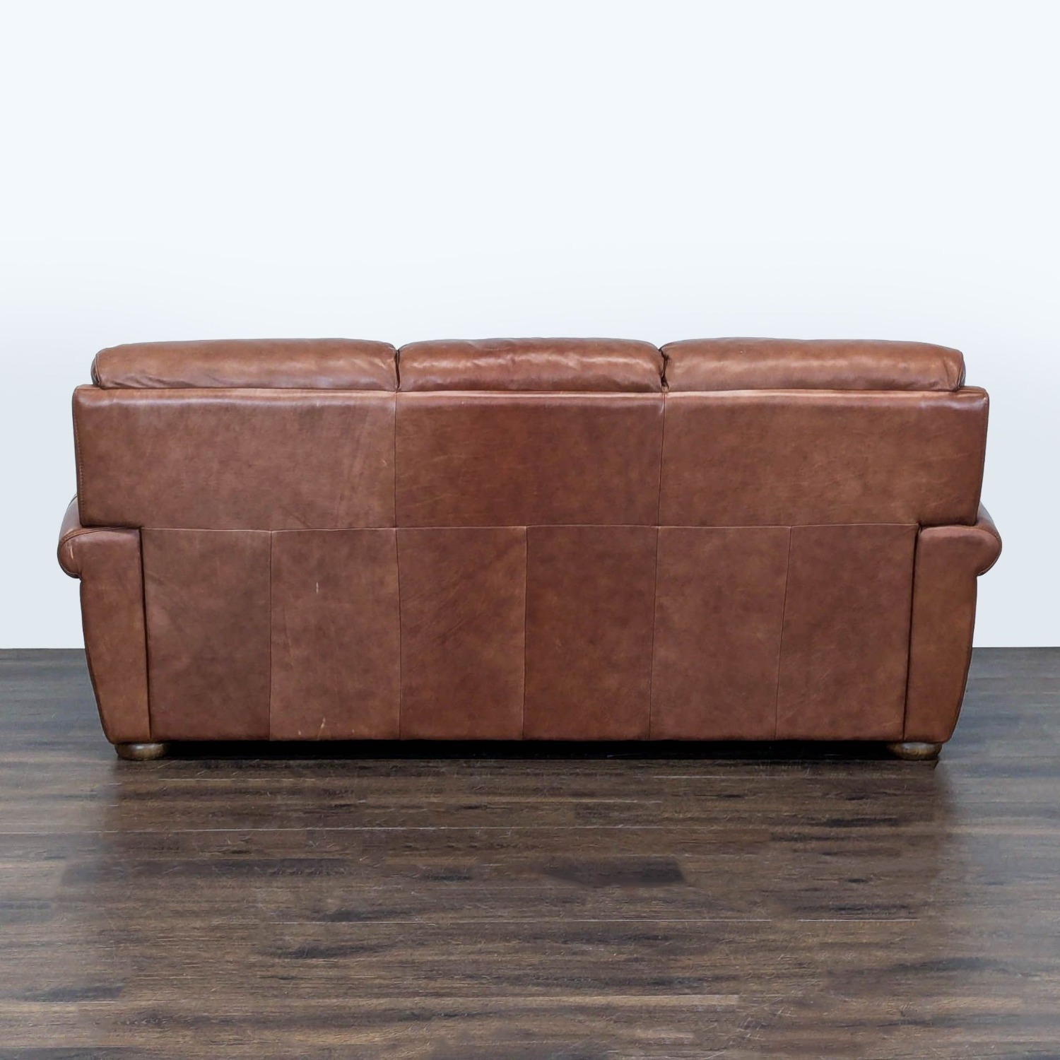 Classic Brown Leather 3-Seat Sofa with Rolled  - image-3