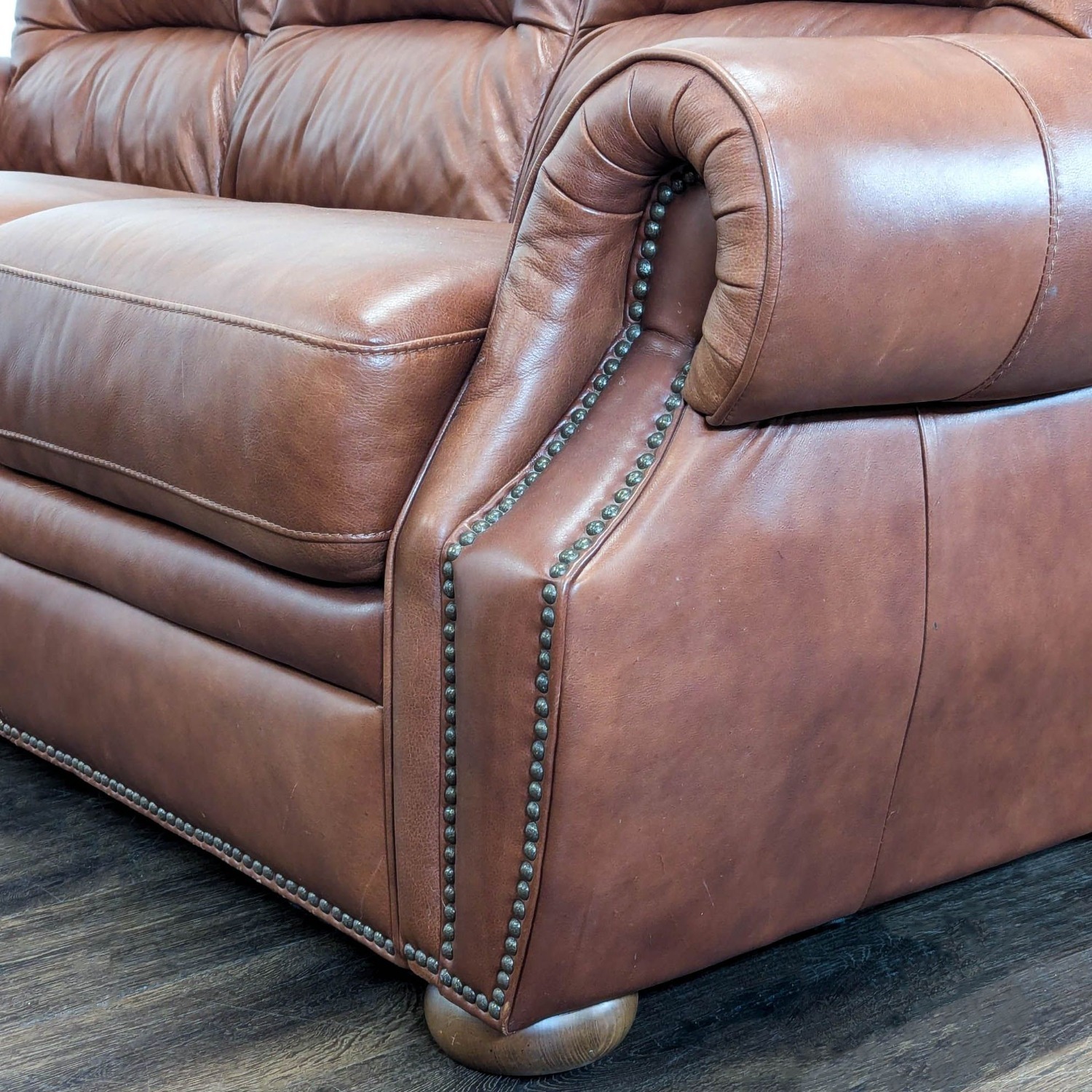 Classic Brown Leather 3-Seat Sofa with Rolled  - image-5