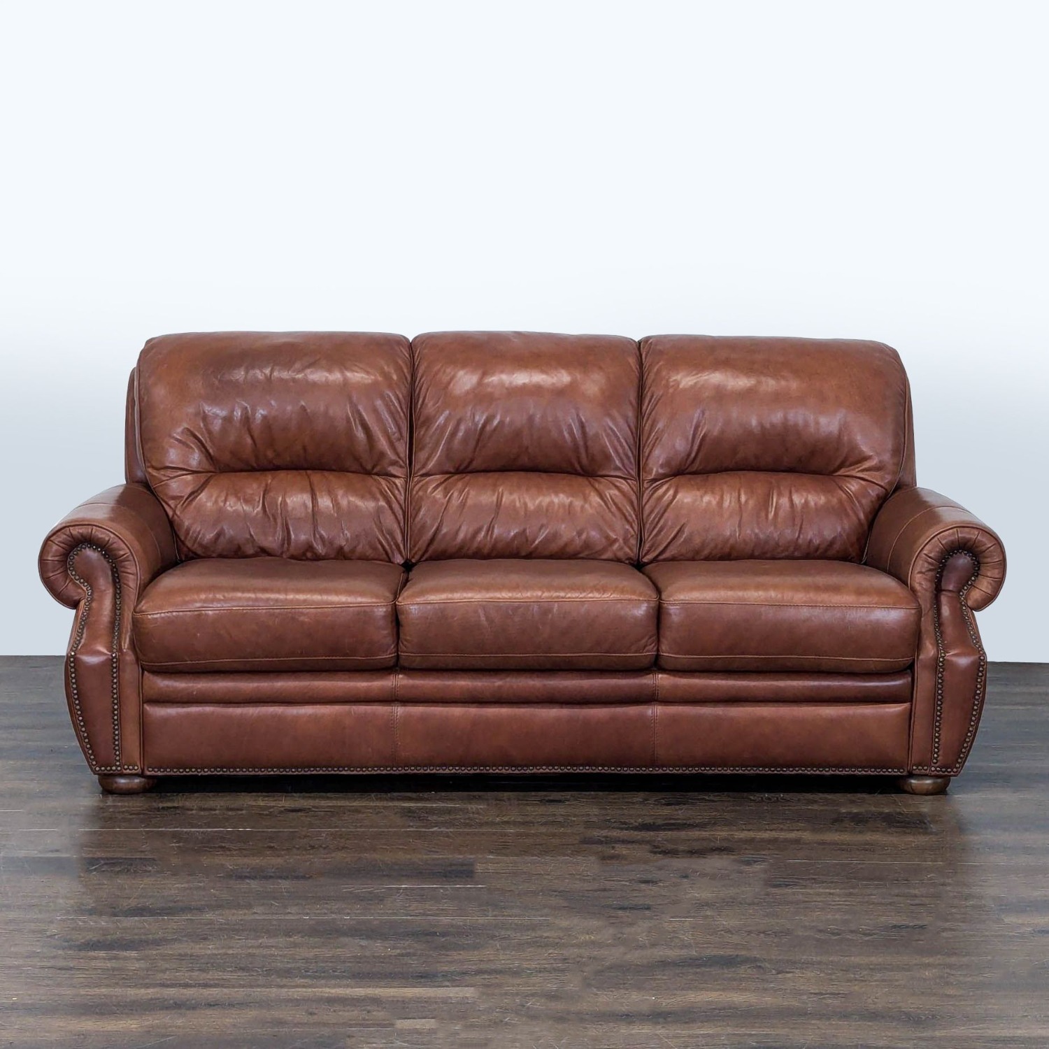 Classic Brown Leather 3-Seat Sofa with Rolled  - image-8