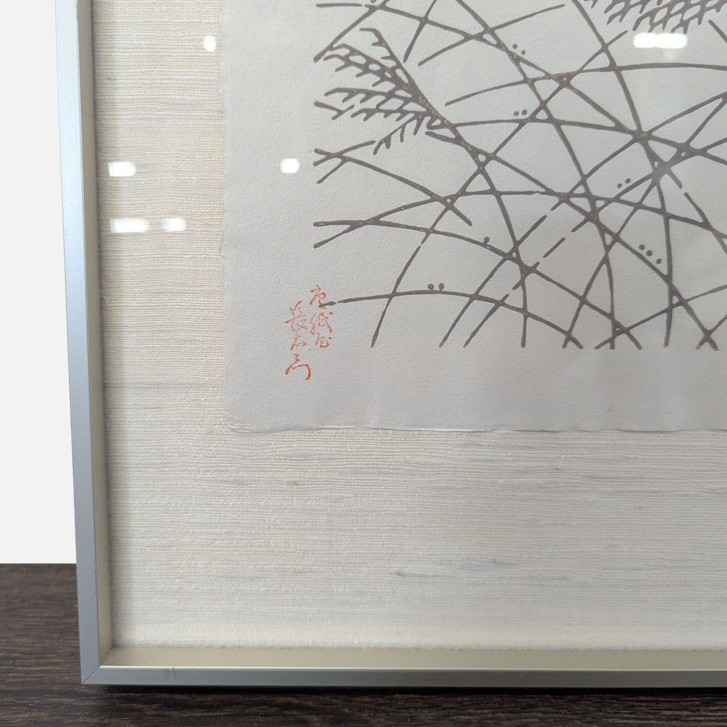 Framed Asian Ink on Silk - Minimalist Reed  - image-4