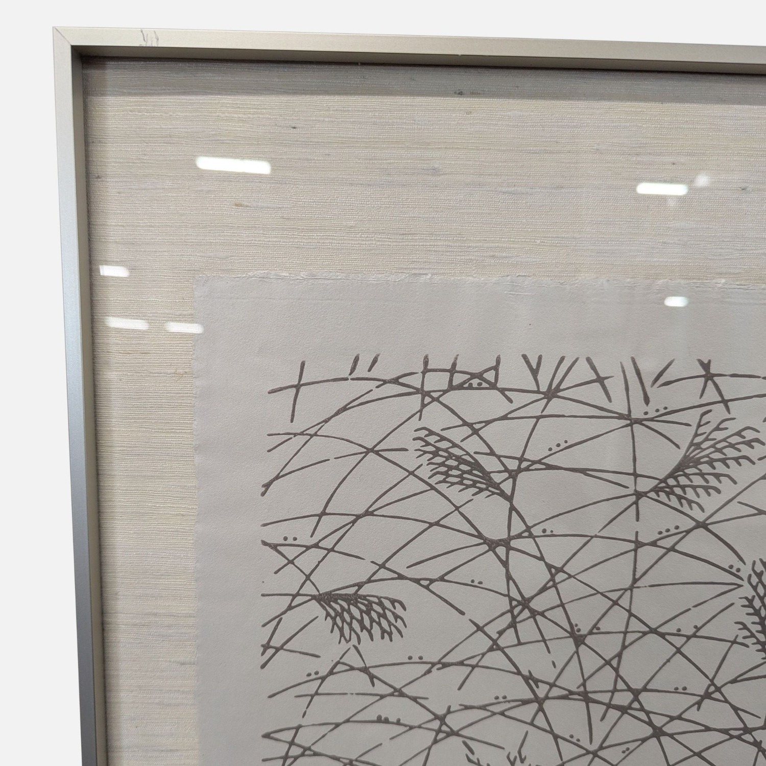 Framed Asian Ink on Silk - Minimalist Reed  - image-3