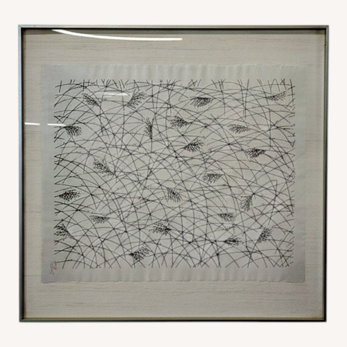 Used Framed Asian Ink on Silk - Minimalist Reed  for sale on AptDeco