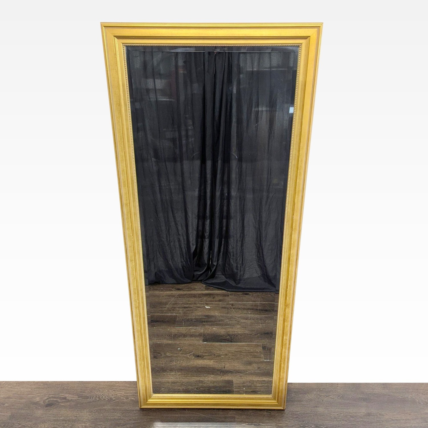 Wood Floor Mirror with Gold Frame	 - image-2