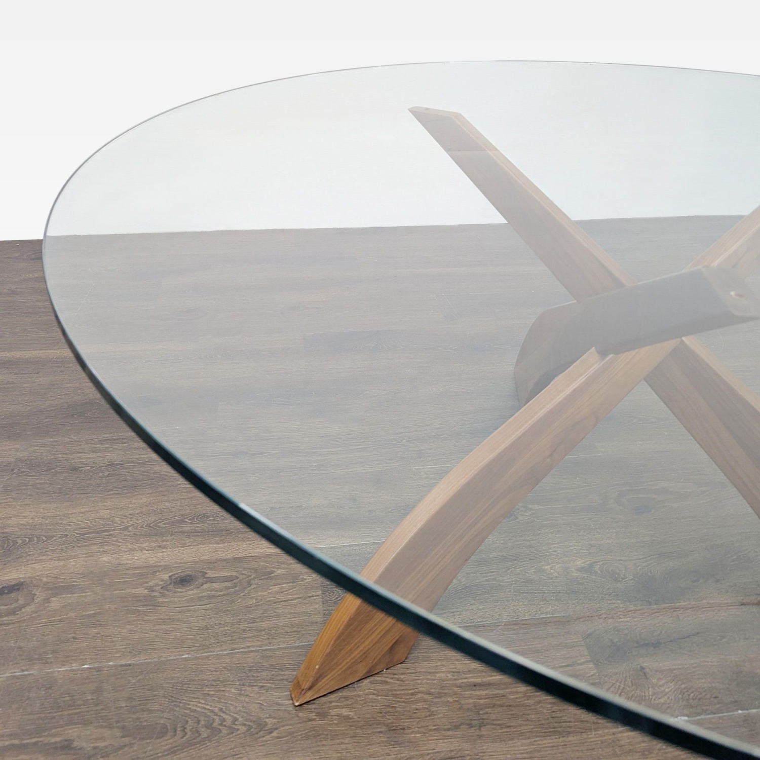 Glass Top Dining Table on Three Prong Wood Base - image-4