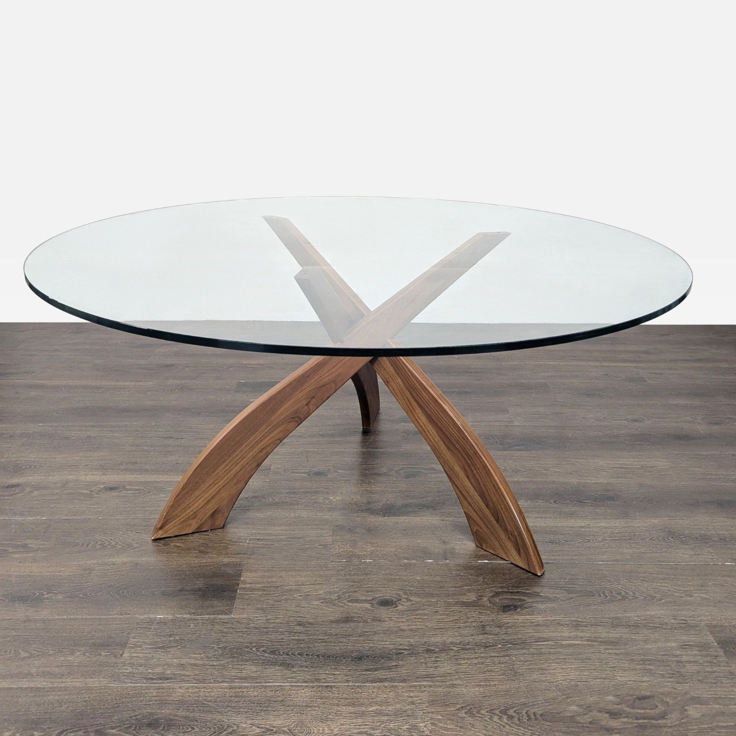 Glass Top Dining Table on Three Prong Wood Base - image-2