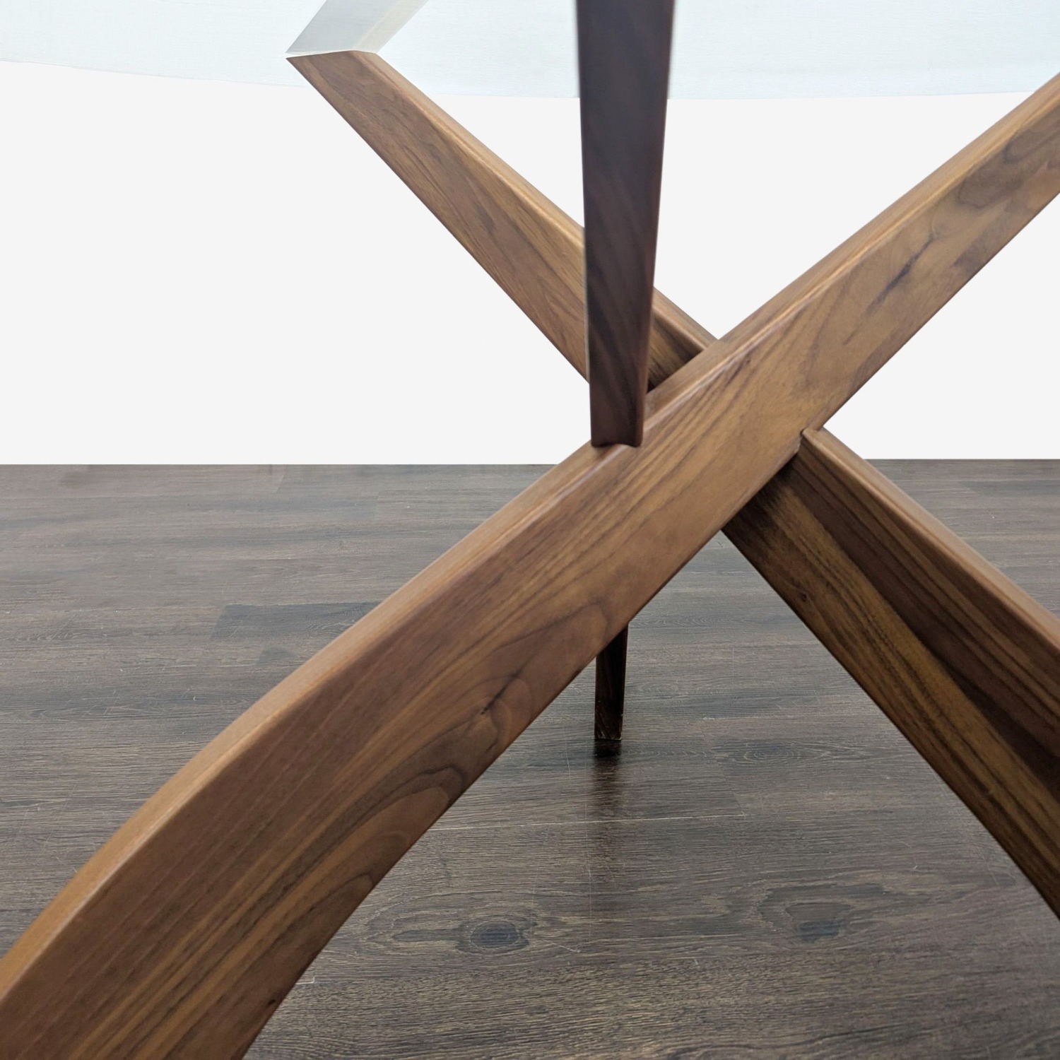 Glass Top Dining Table on Three Prong Wood Base - image-3