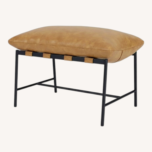 Used Denver Modern Vail Ottoman in Sunflower Leather for sale on AptDeco