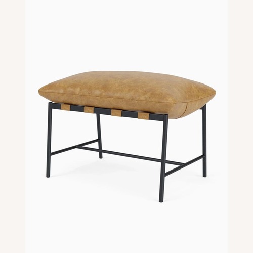 Used Denver Modern Vail Ottoman in Sunflower Leather for sale on AptDeco