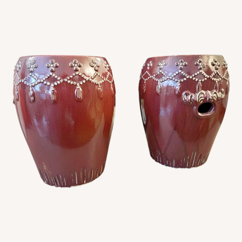 Used Pair of Red Ceramic Asian Garden Seats for sale on AptDeco