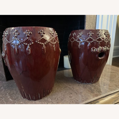 Used Pair of Red Ceramic Asian Garden Seats for sale on AptDeco