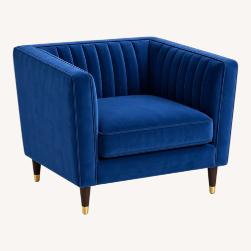 Used Joybird Chelsea Plush Blue Velvet Chair for sale on AptDeco