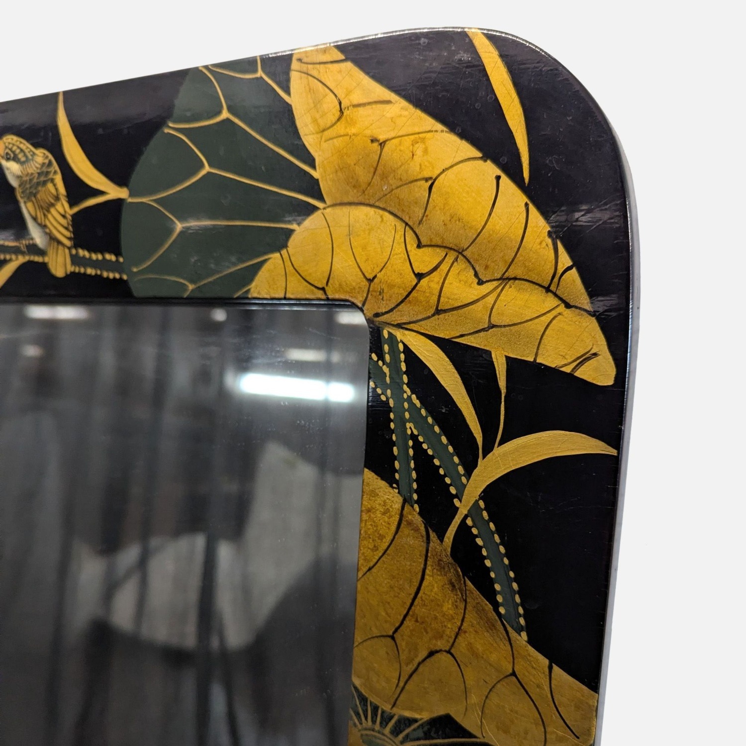 Asian Inspired Lacquered Wood Framed Mirror	 - image-2