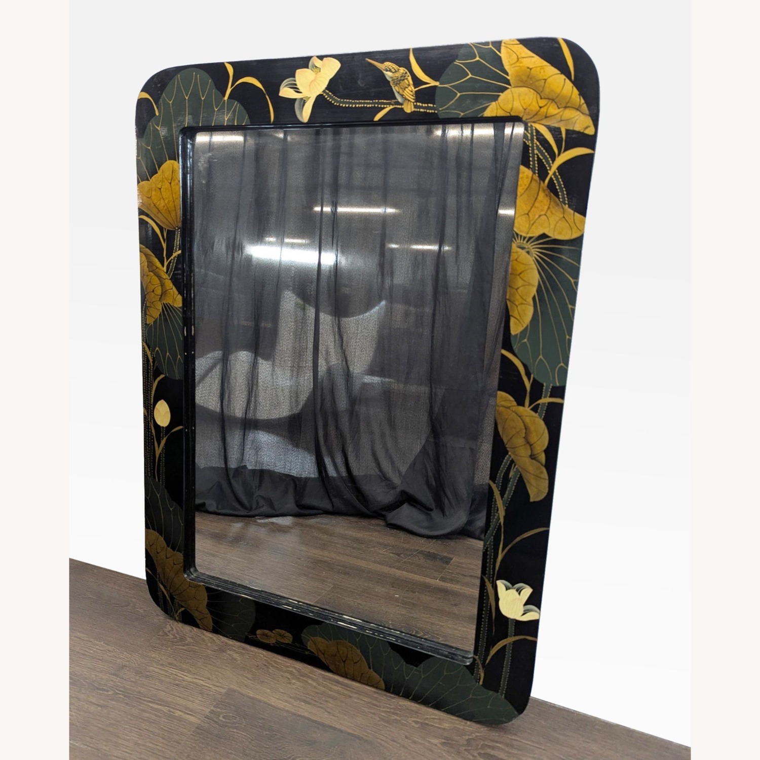Asian Inspired Lacquered Wood Framed Mirror	 - image-1