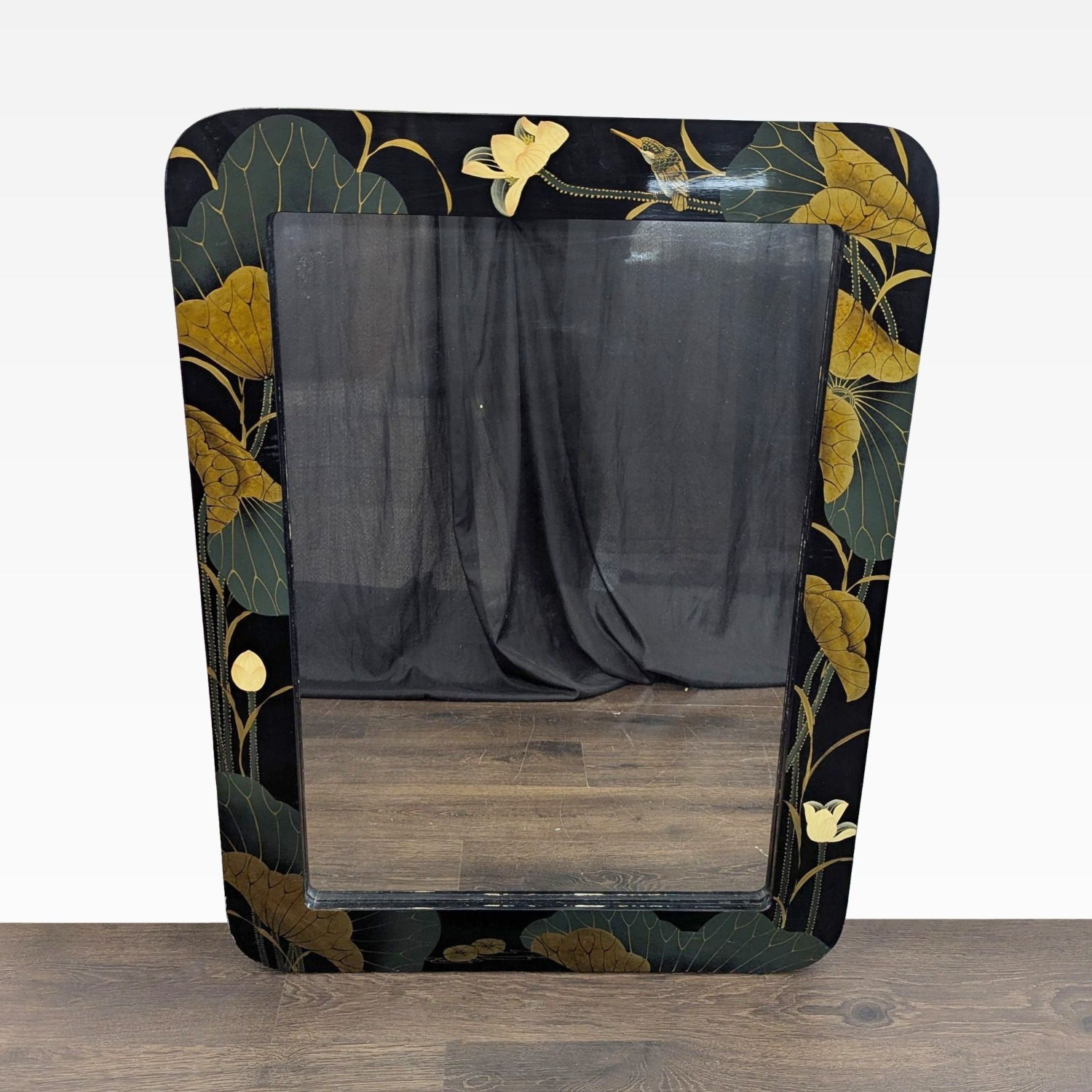 Asian Inspired Lacquered Wood Framed Mirror	 - image-6