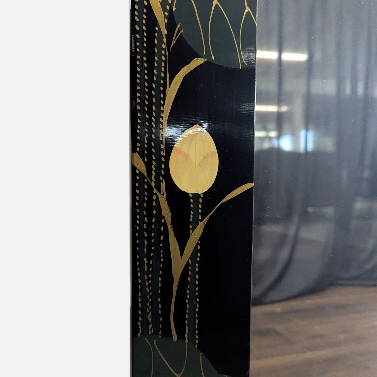 Asian Inspired Lacquered Wood Framed Mirror	 - image-3