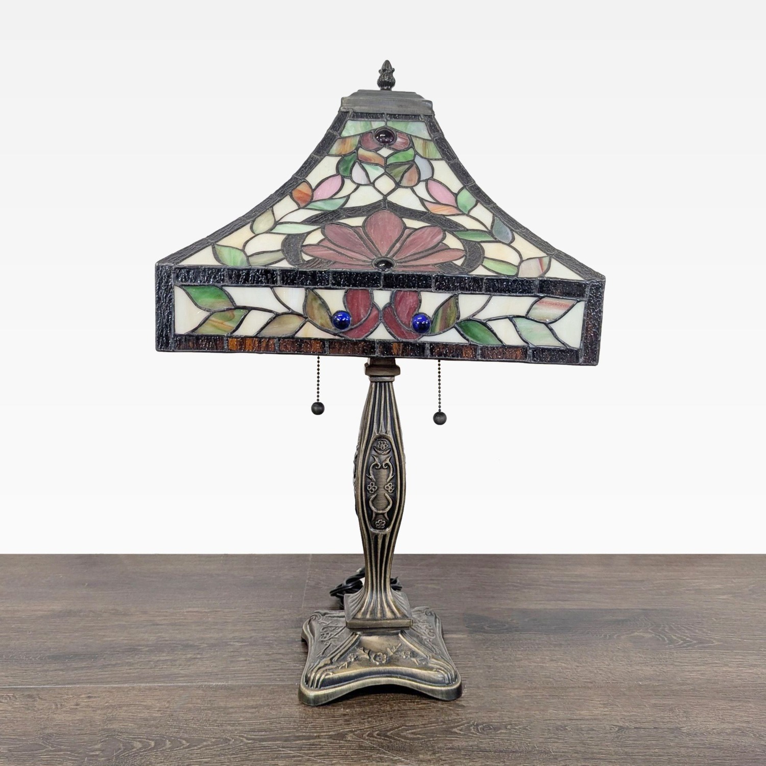 Stained Glass Table Lamp with Ornate Decorative  - image-1