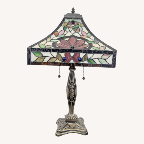 Used Stained Glass Table Lamp with Ornate Decorative for sale on AptDeco