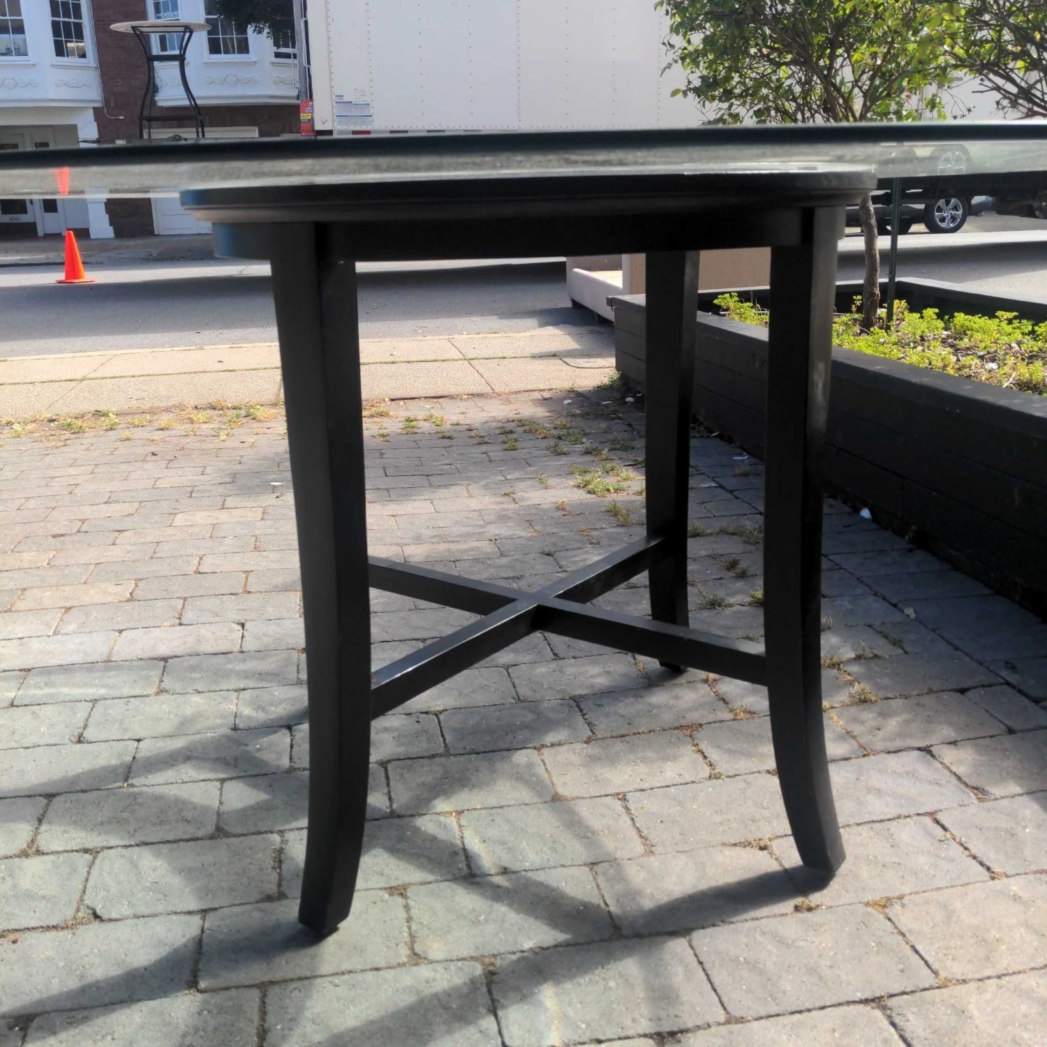 Glass Top Round Dining Table on Wood Base	 - image-3