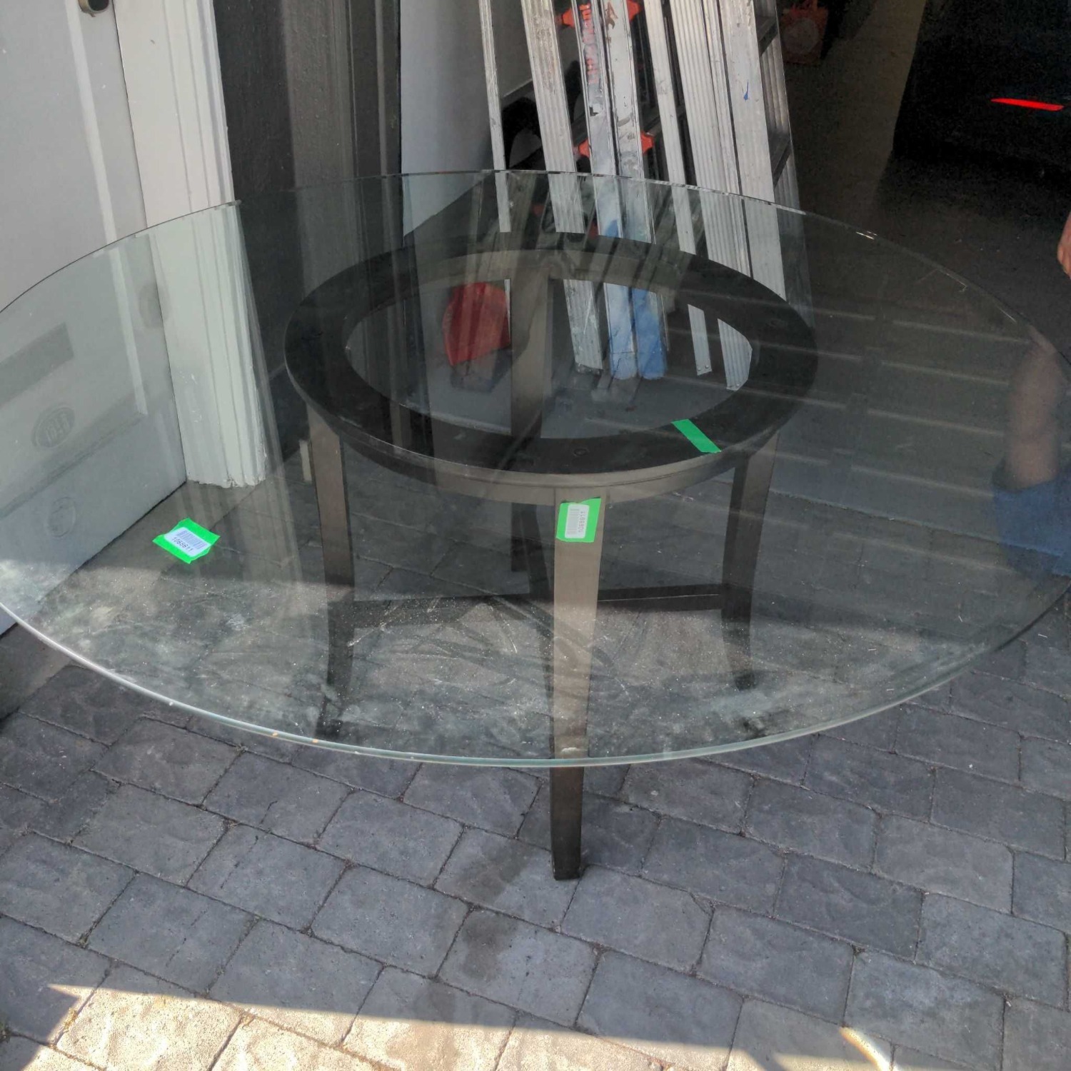 Glass Top Round Dining Table on Wood Base	 - image-2