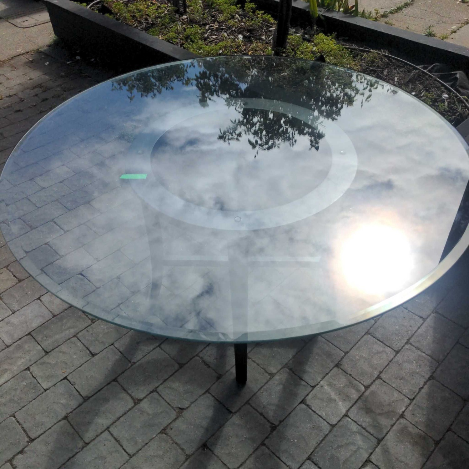 Glass Top Round Dining Table on Wood Base	 - image-1