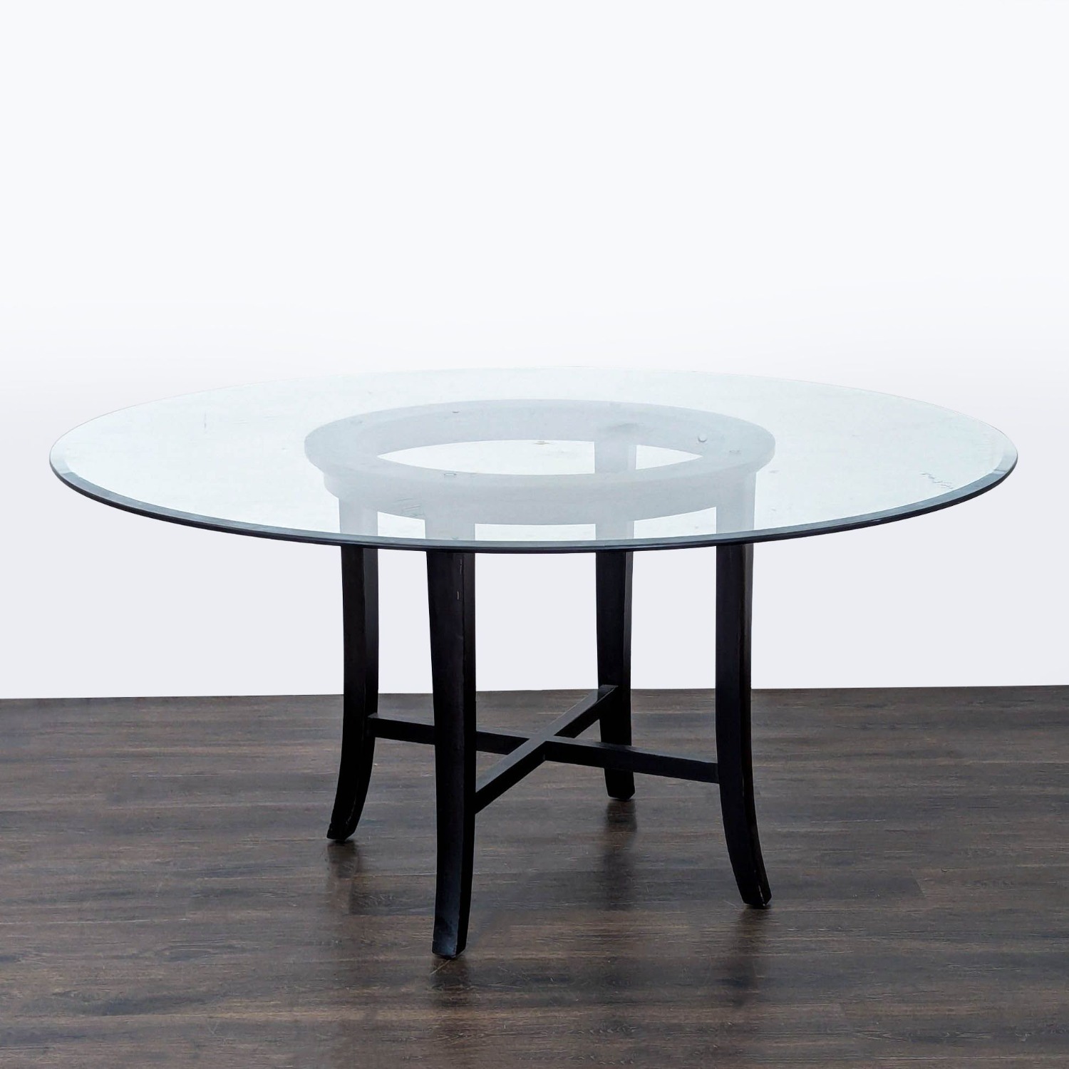 Glass Top Round Dining Table on Wood Base	 - image-5