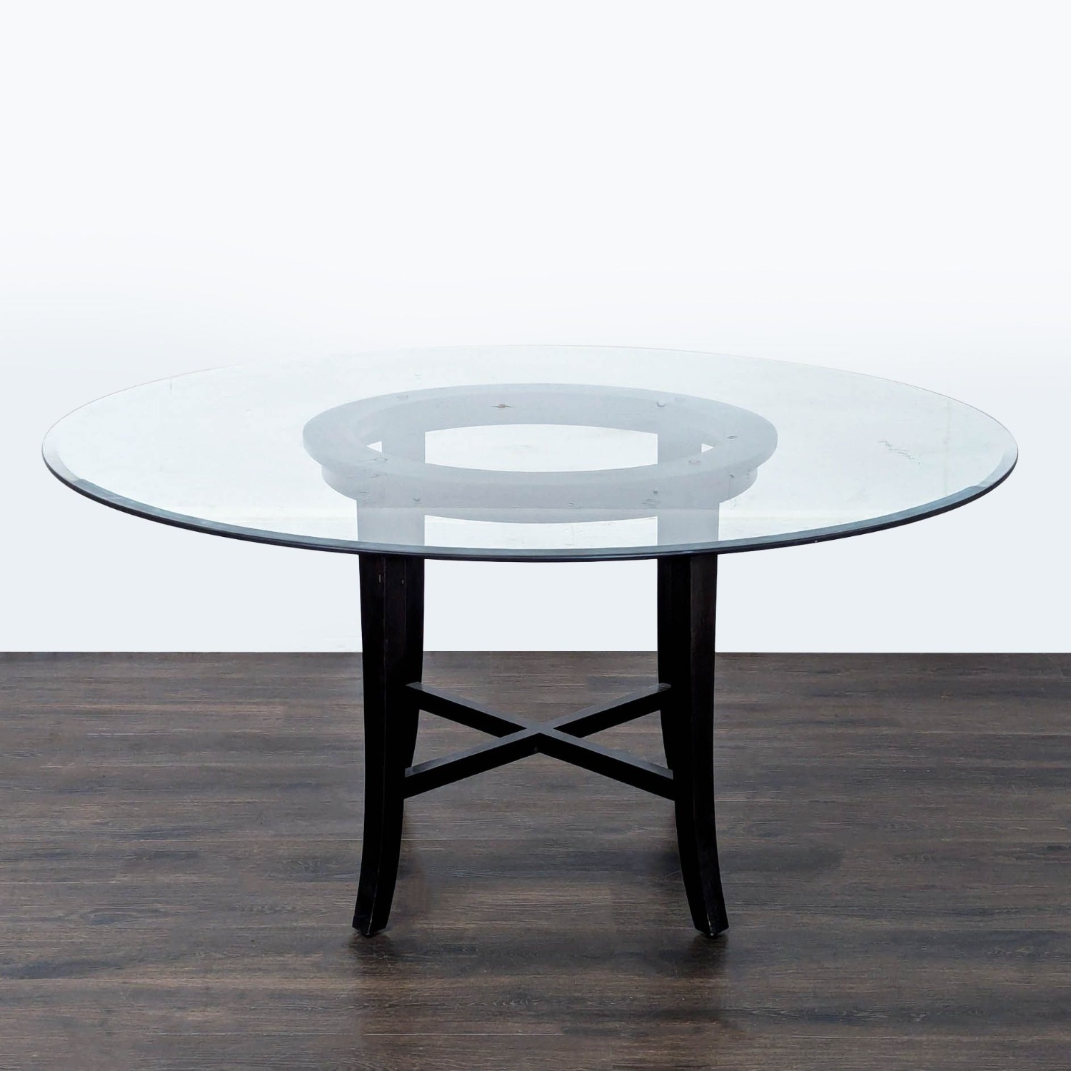 Glass Top Round Dining Table on Wood Base	 - image-4