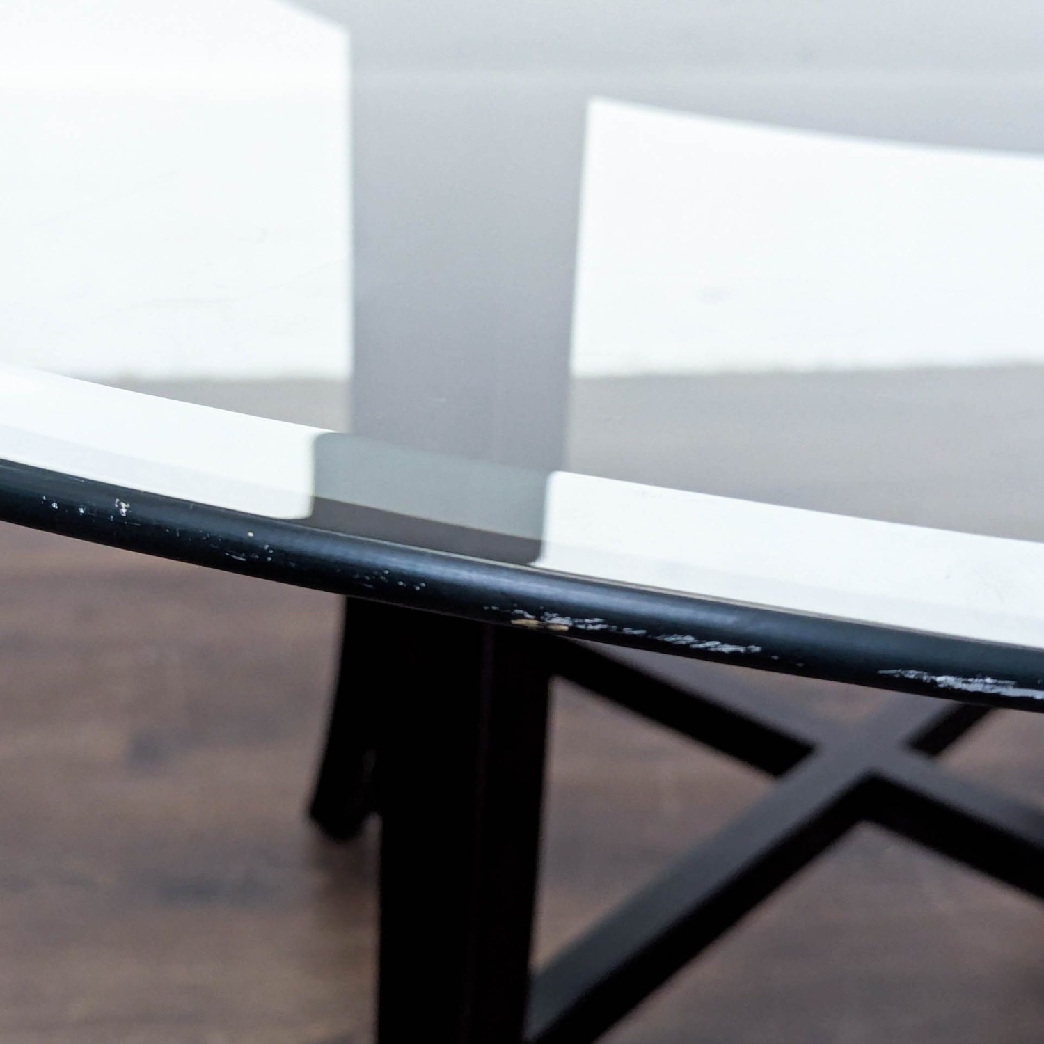 Glass Top Round Dining Table on Wood Base	 - image-8
