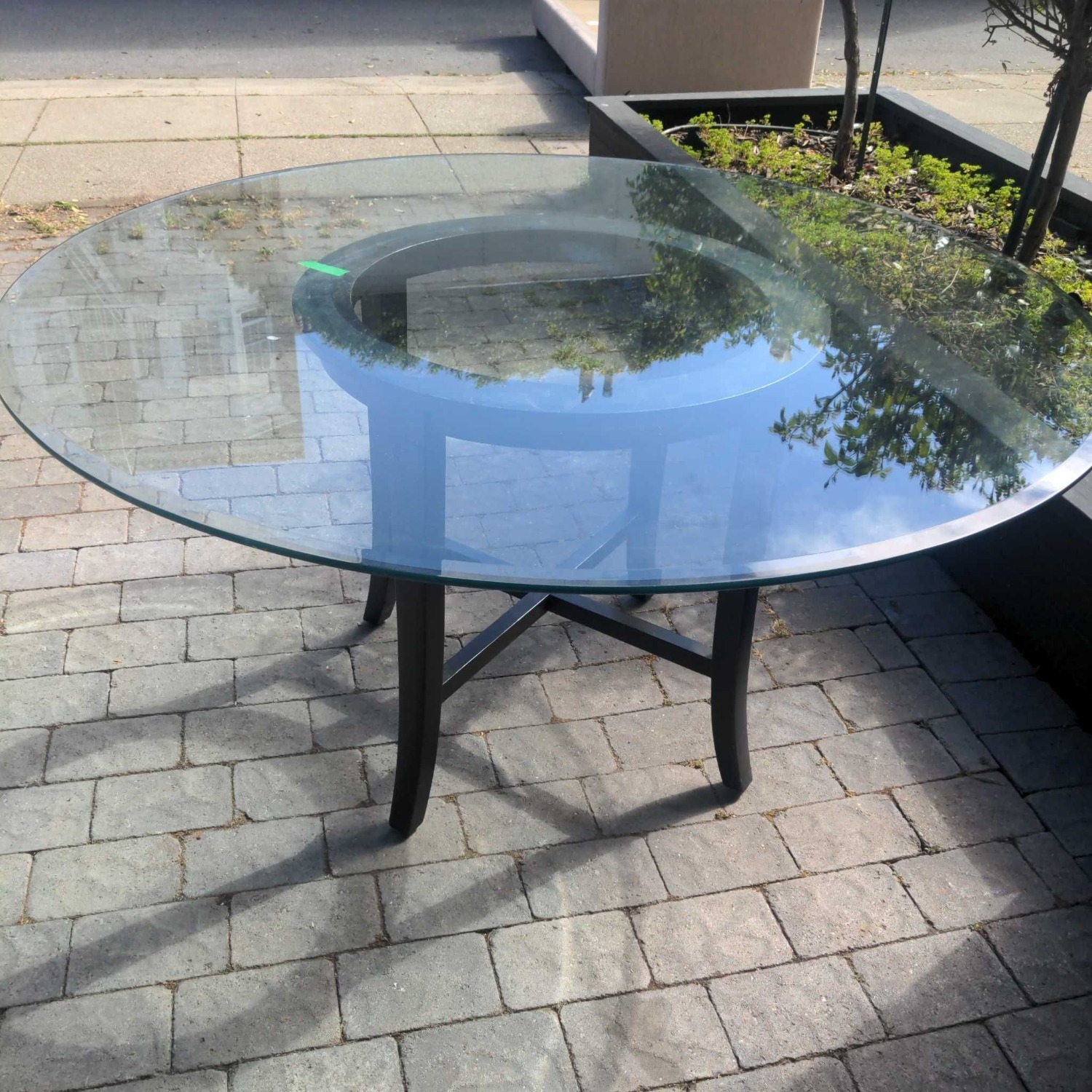Glass Top Round Dining Table on Wood Base	 - image-10