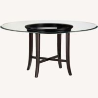 Glass Top Round Dining Table on Wood Base	