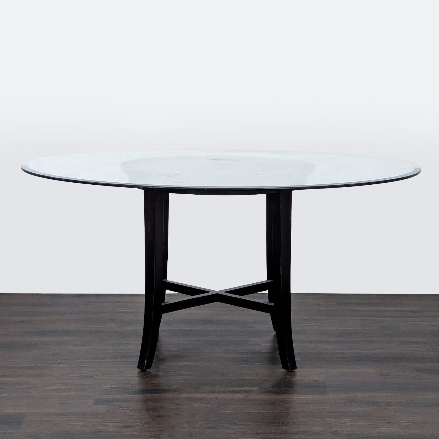 Glass Top Round Dining Table on Wood Base	 - image-7