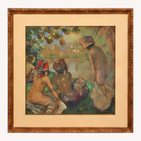 Georges Manzana Pissarro Les Baigneuses Oil Board