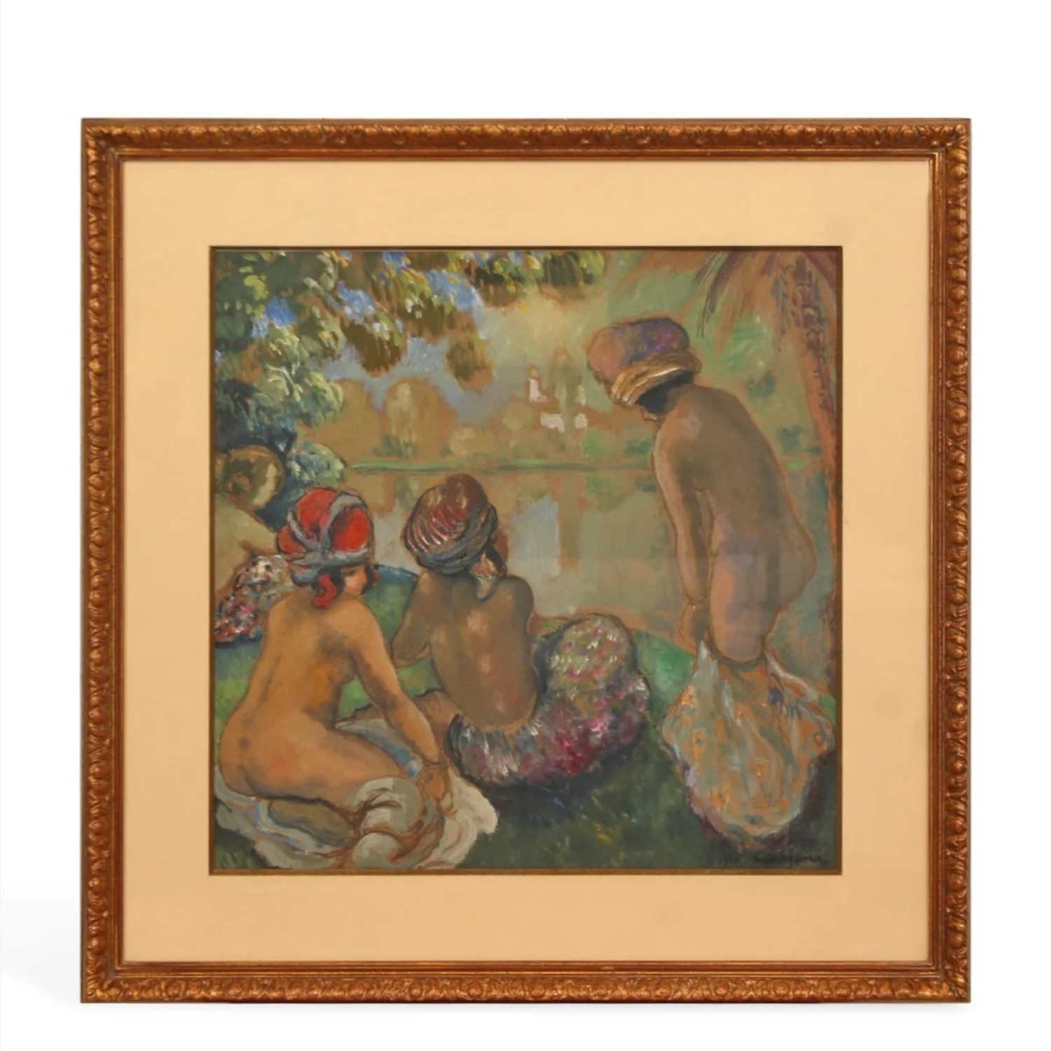 Georges Manzana Pissarro Les Baigneuses Oil Board - image-9