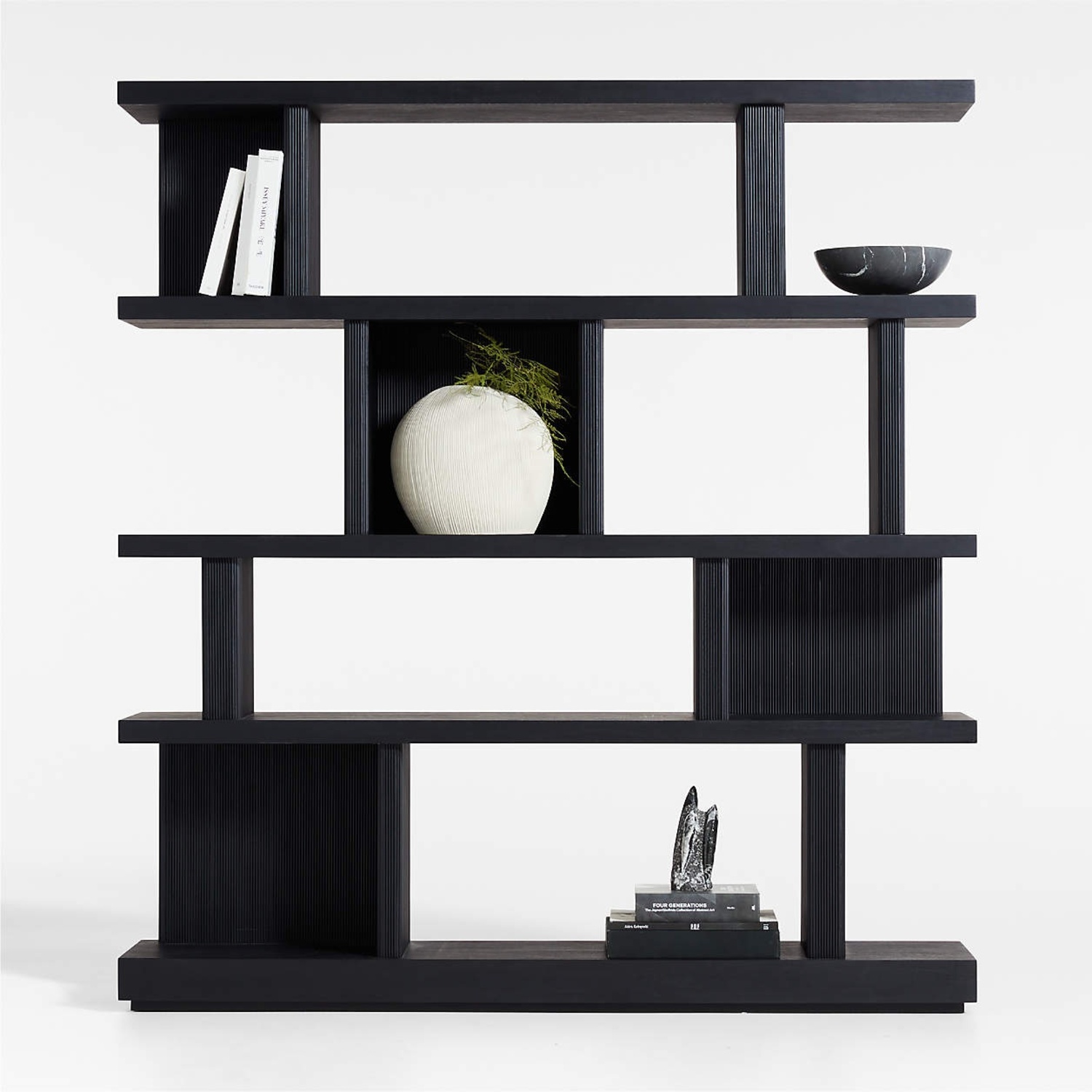 Crate & Barrel Shelter 72" Wide Charcoal Wood Open Room Divider Bookcase with Shelves - image-5