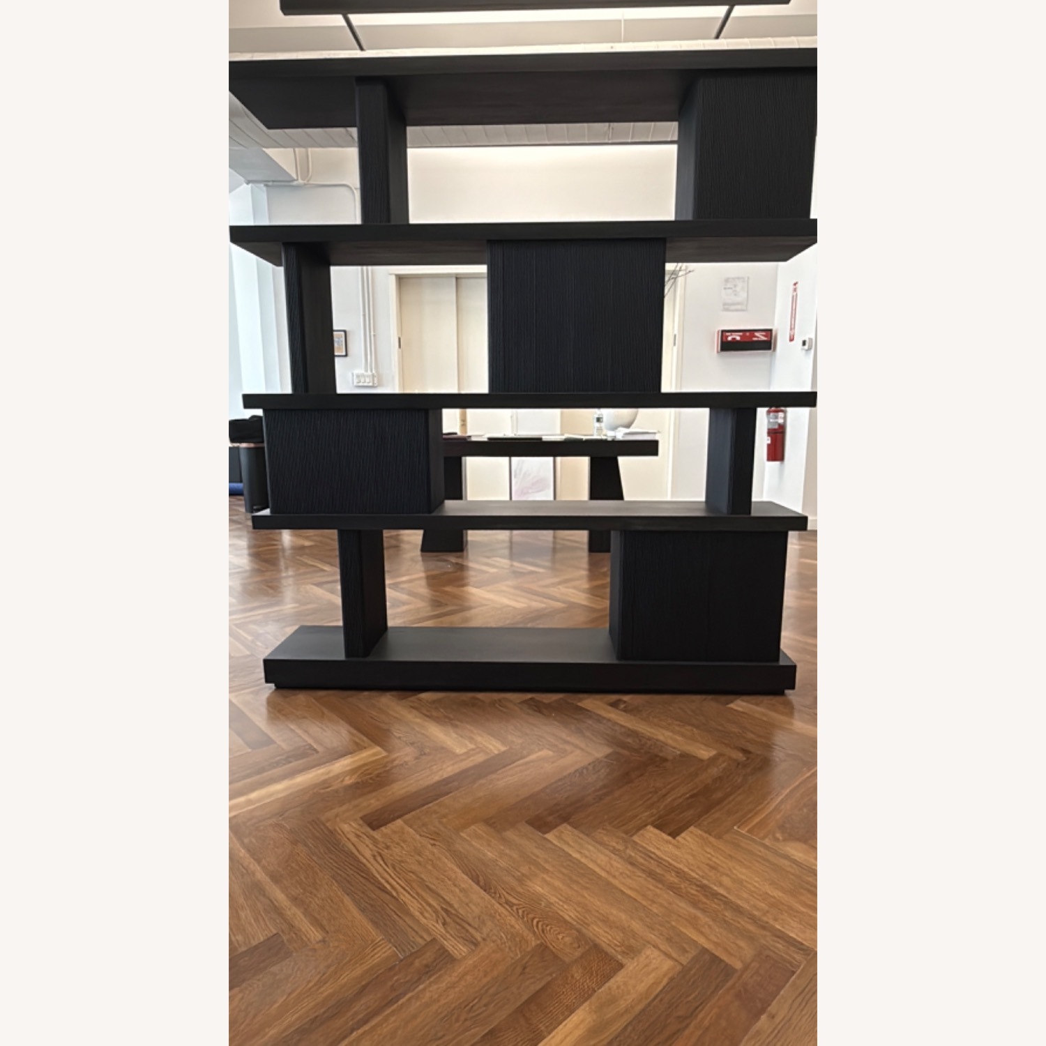 Crate & Barrel Shelter 72" Wide Charcoal Wood Open Room Divider Bookcase with Shelves - image-2