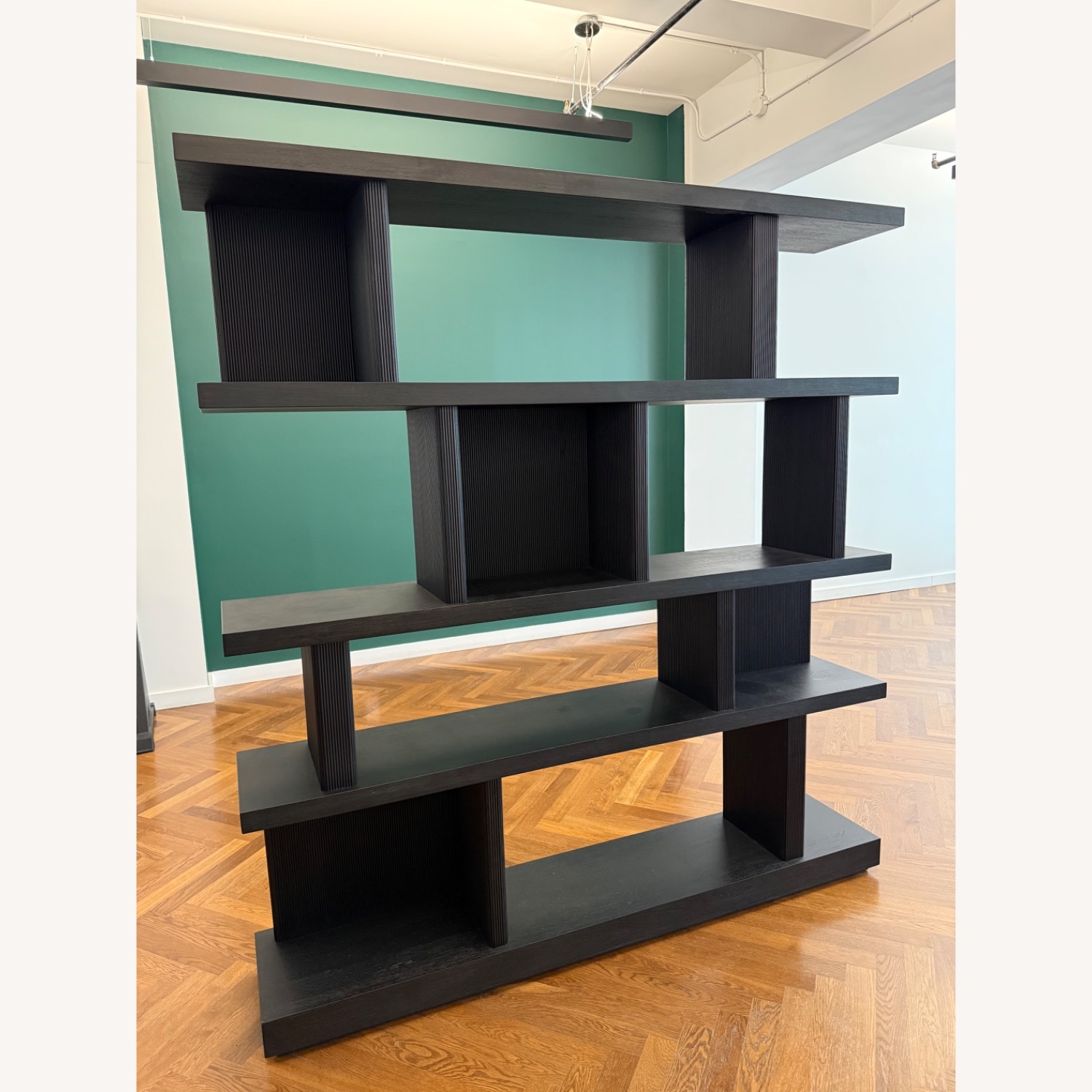 Crate & Barrel Shelter 72" Wide Charcoal Wood Open Room Divider Bookcase with Shelves - image-1