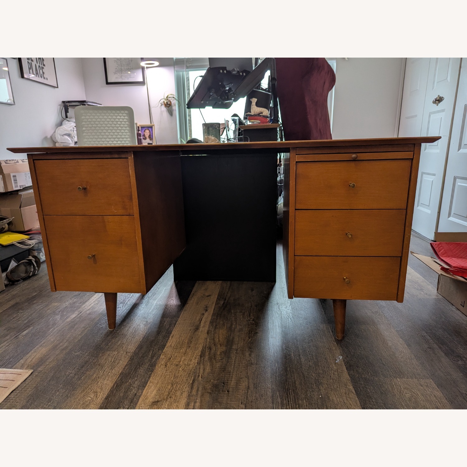 Vintage MCM Solid Wood Desk -estoration Ready - image-1
