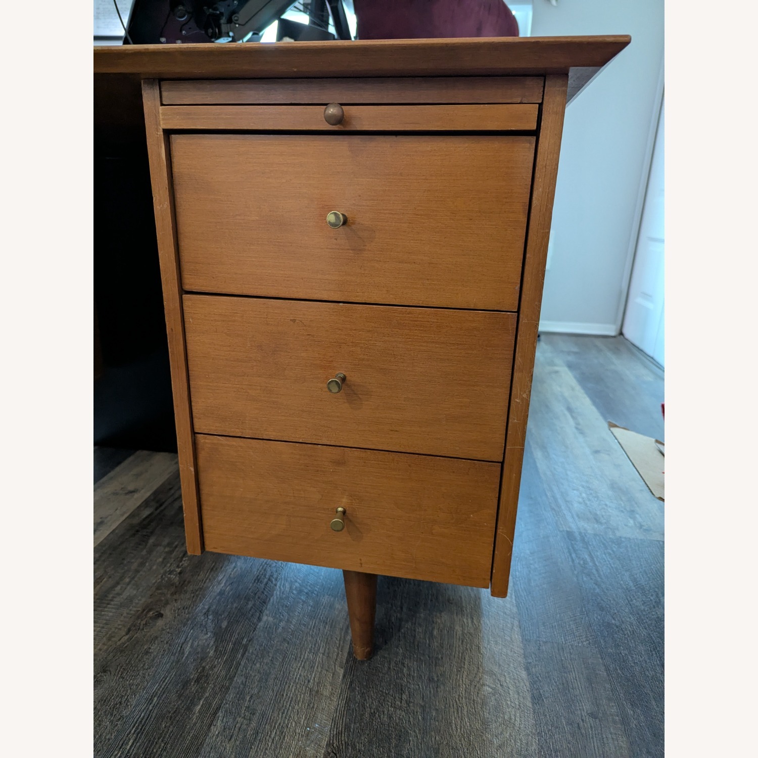 Vintage MCM Solid Wood Desk -estoration Ready - image-9